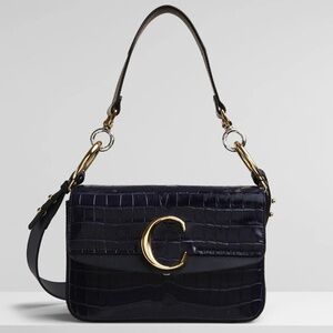 Chloé C crocodile-effect double carry shoulder bag in Profound Brown NEW